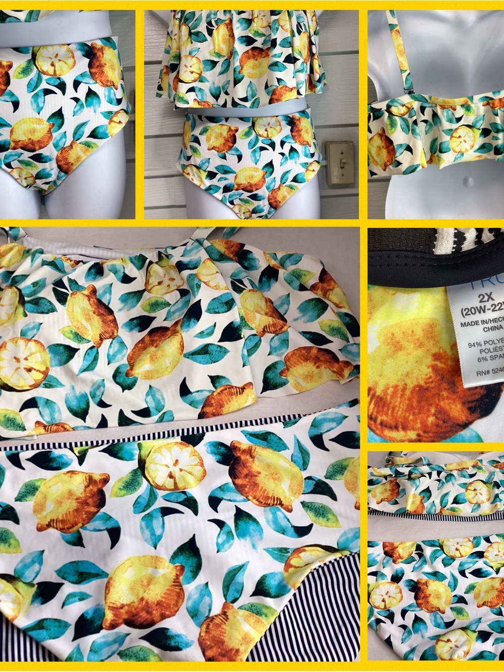 Women’s Lemon Print two piece swimsuit - White/Yellow15 - Picture 6 of 6